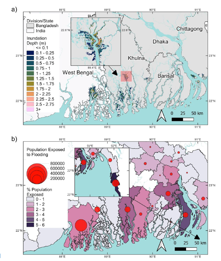 Flood inundation and population exposure maps of cyclone Amphan. 