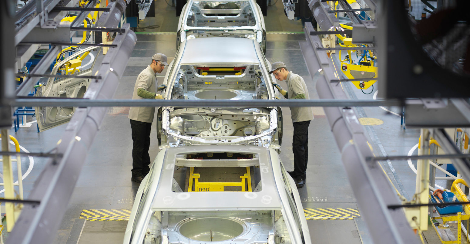 Car plant production line. Credit: Cultura Creative RF / Alamy Stock Photo. BER497