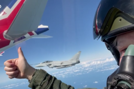 Boris Johnson takes a flight in a British fighter jet