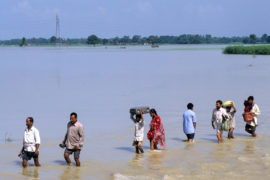 Flooding at the Bagmati river in India, a branch of the Ganges, due to heavy monsoon rains and melting of Himalaya glaciers.