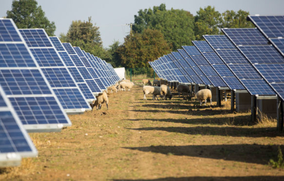 Wymeswold Solar Farm, the largest solar farm in the UK at 34 MWp, is based on an old disused second world war airfield, Leicestershire, UK. Image ID: DGHCKE. Credit: Ashley Cooper / Alamy Stock Photo.