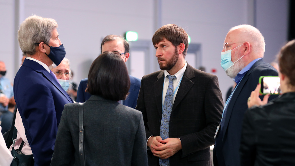 From L-R: John Kerry, US special presidential envoy for climate; Ruslan Edelgeriev, special presidential envoy on climate issues, Russian Federation; and Frans Timmermans, executive vice-president, European Commission.