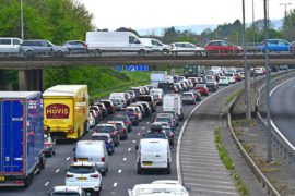 Heavy traffic at a standstill in North Somerset, UK.