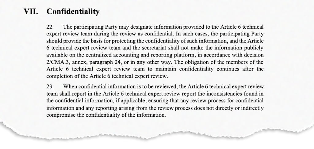 Final COP27 text on internationally traded mitigation outcomes confidentiality