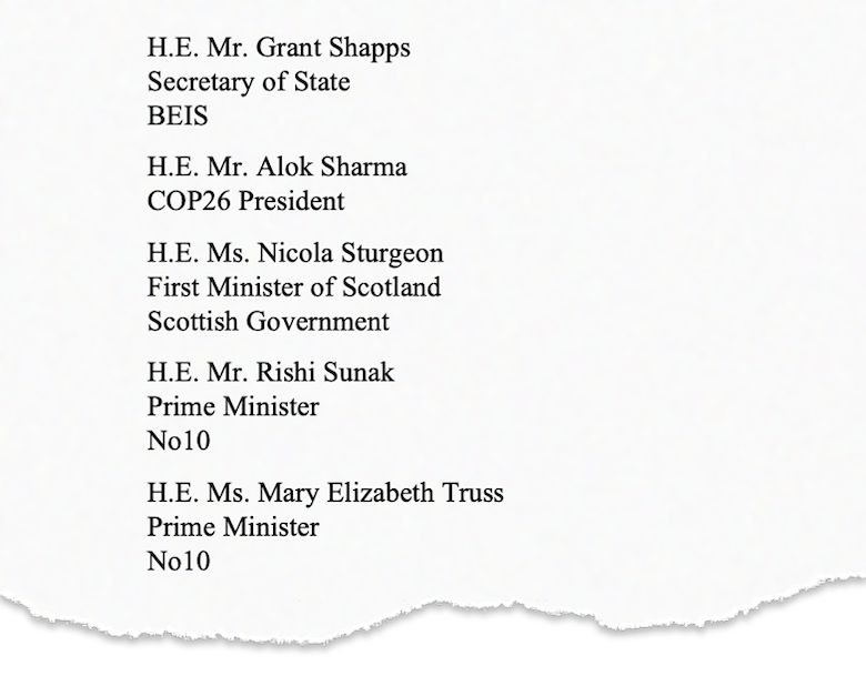 Section of the COP27 provisional list of participants, published by the UNFCCC.