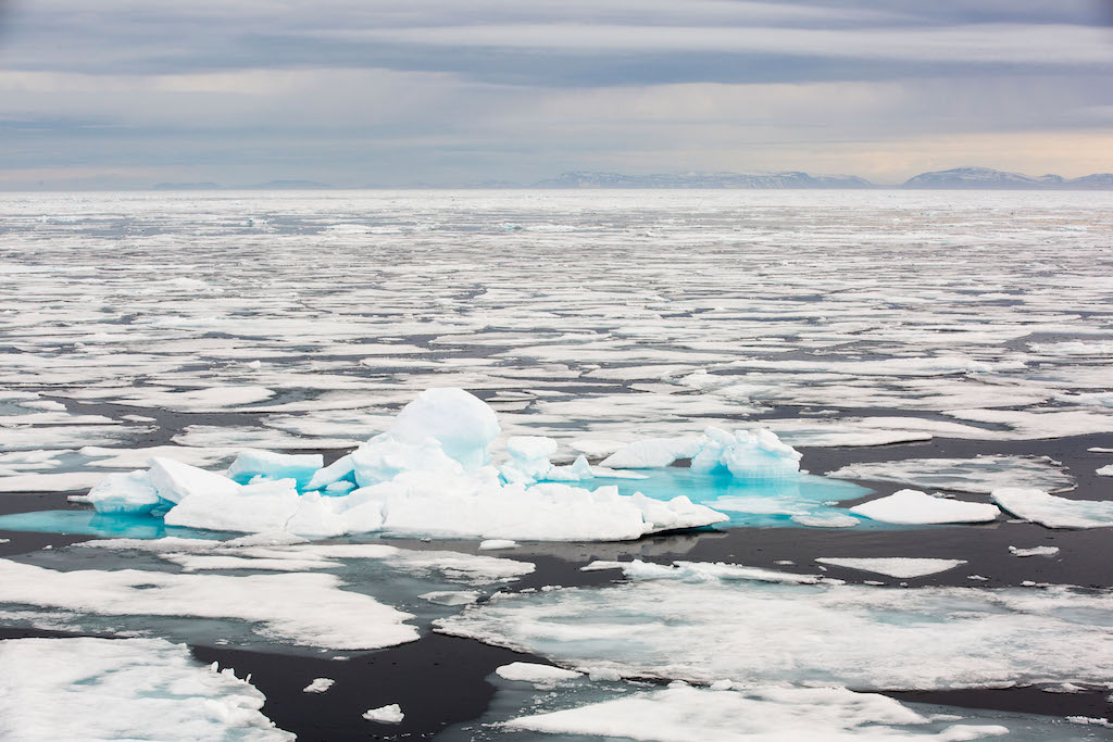 Rotten sea ice off the north coast of Svalbard.