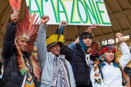 Indigenous tribal leaders from the Brazilian Amazon rainforest gather in Paris.