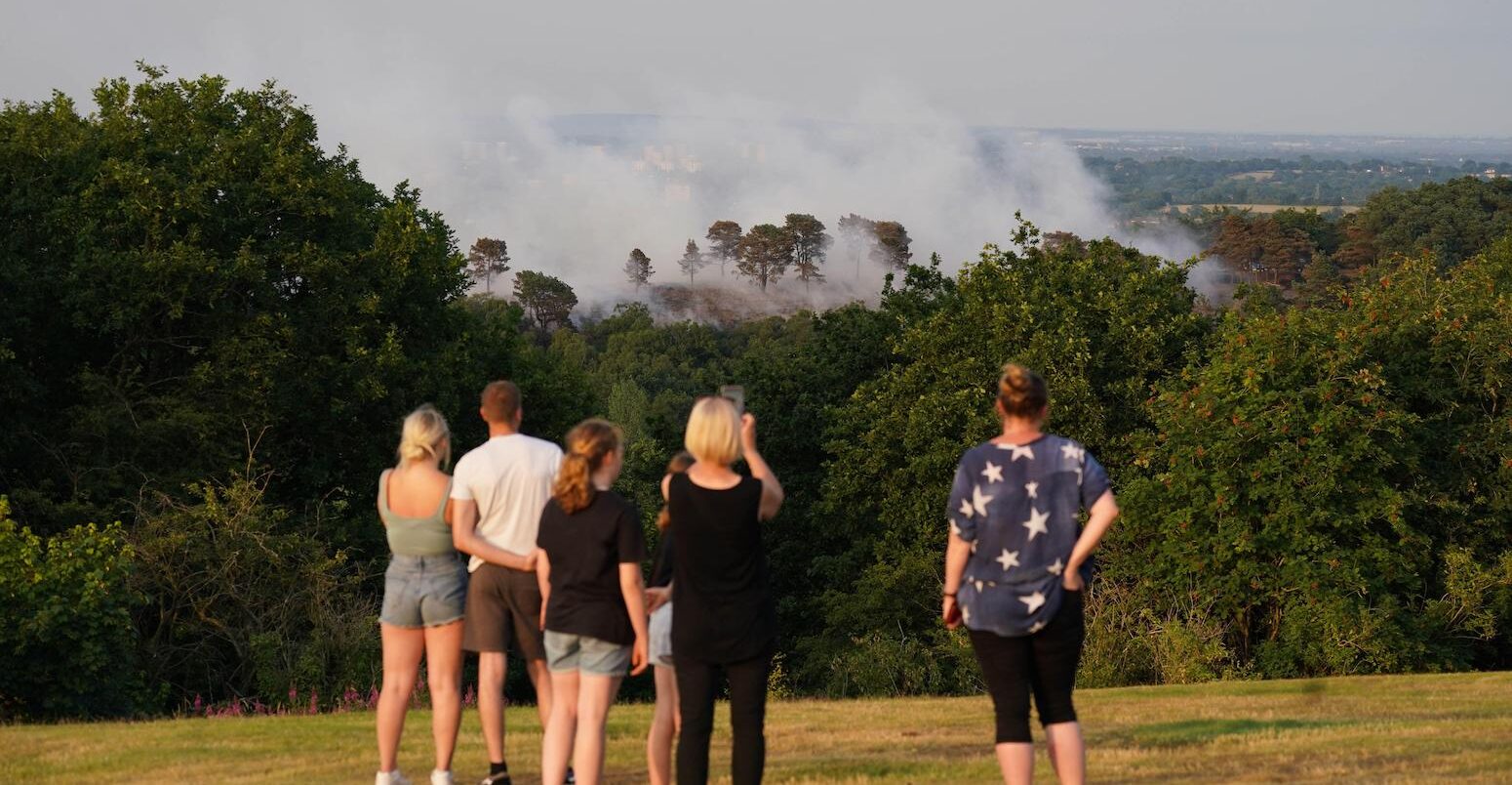 A large wildfire in Lickey Hills Country Park, Birmingham, July 2022.