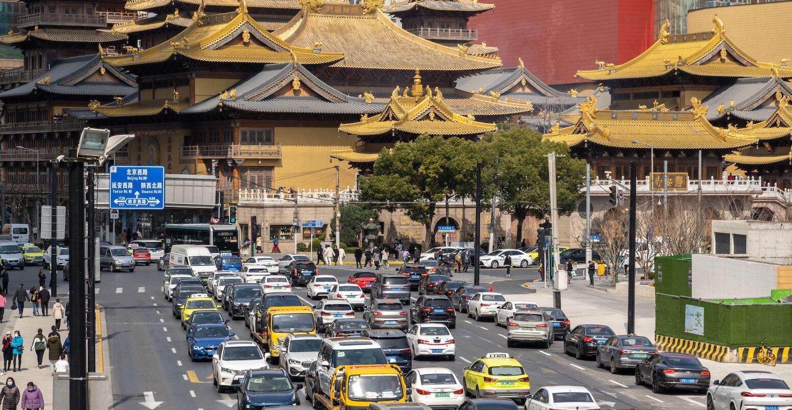 Traffic jam on a road in Shanghai, China, on 28 February 2023.