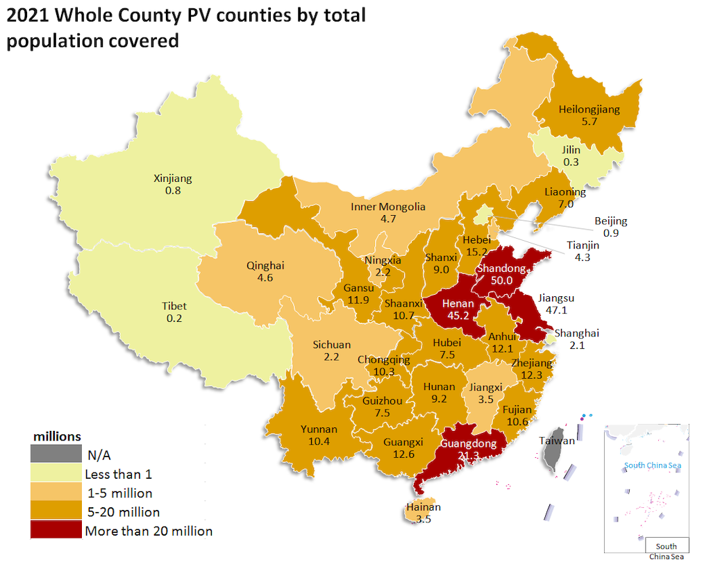 Share of county population covered by the Whole County PV programme. 