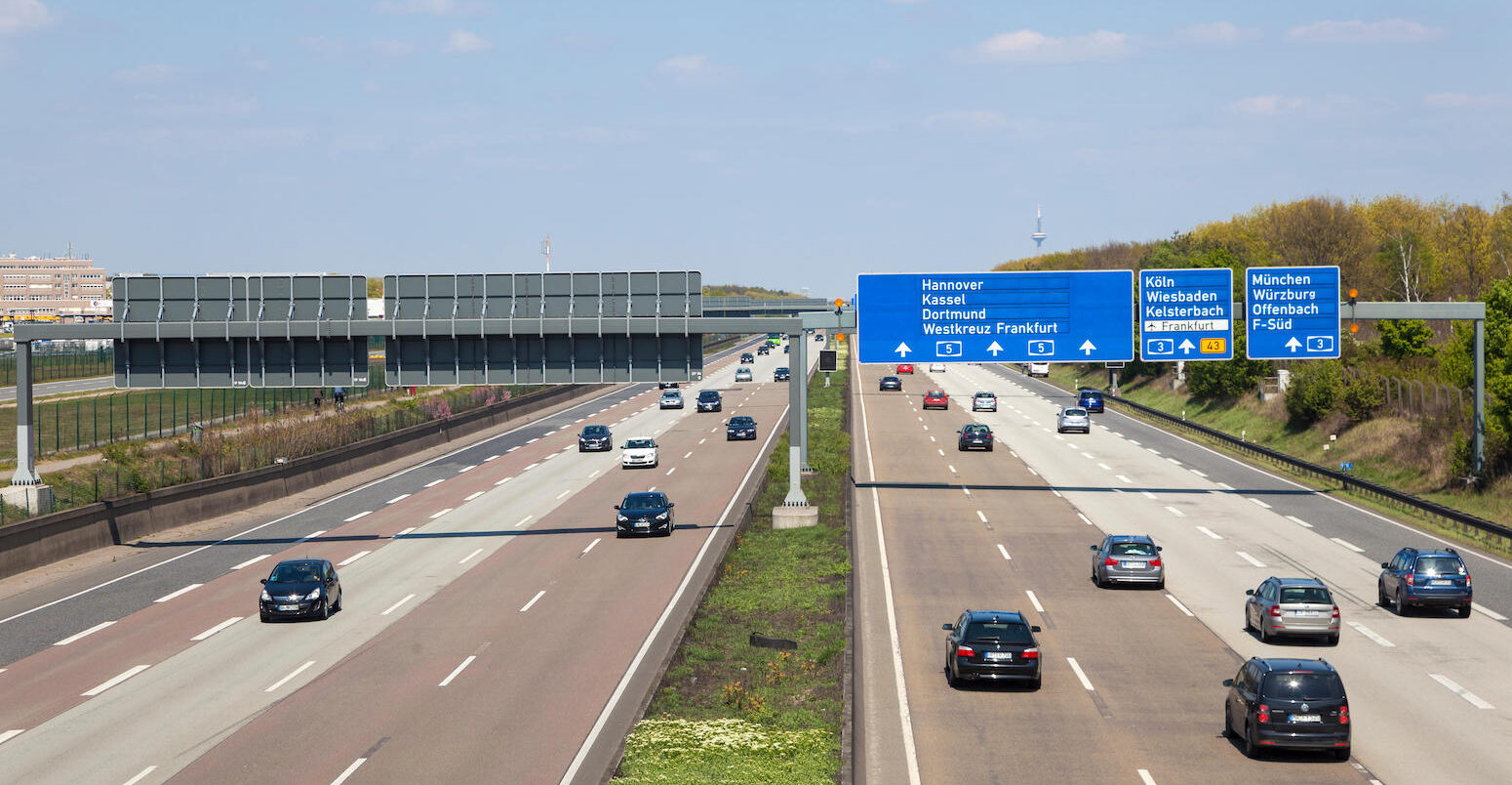 Traffic on the German autobahn in Frankfurt.