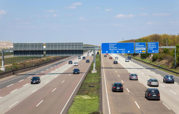 Traffic on the German autobahn in Frankfurt.