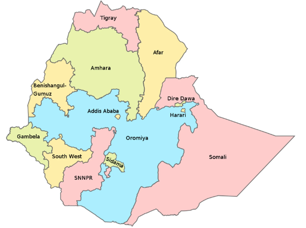 Map of Ethiopia. 