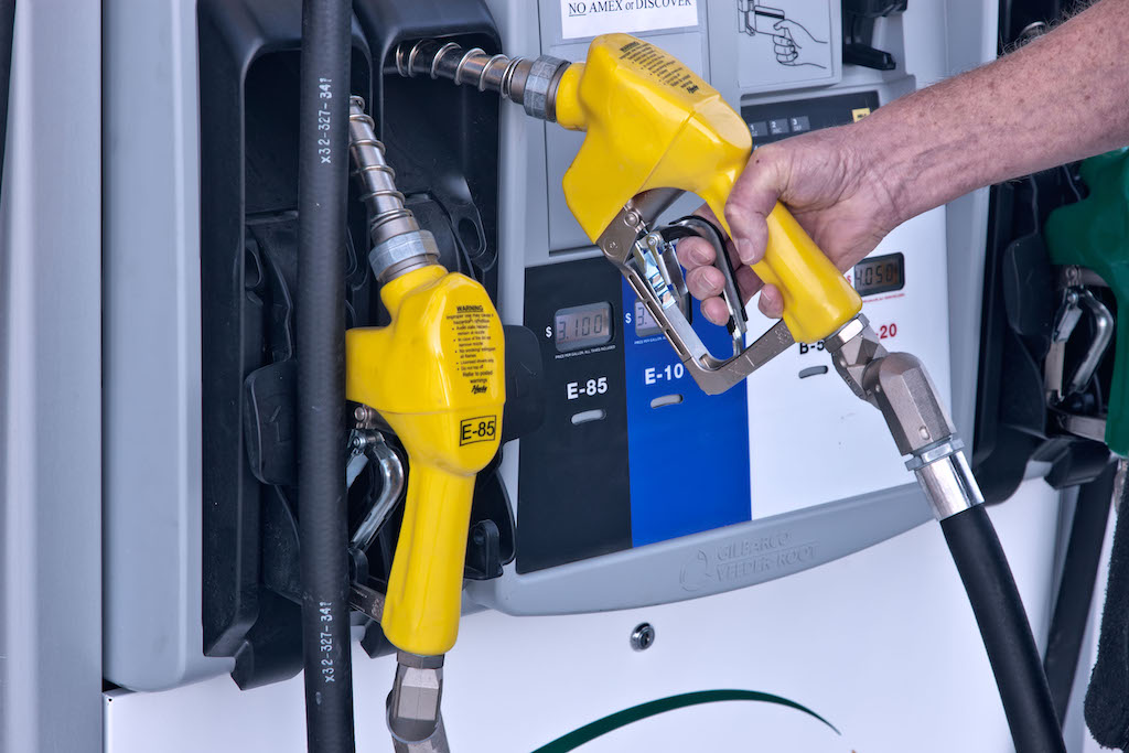 Biofuel pump at a service station, Nevada, USA. Image ID: DFK7A2.