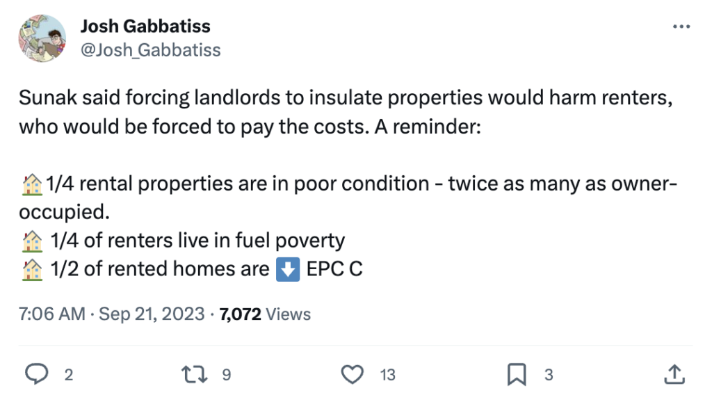 Josh Gabbatiss says: "Sunak said forcing landlords to insulate properties would harm renters, who would be forced to pay the costs."