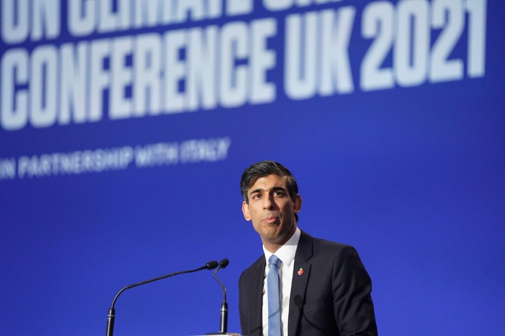Chancellor Rishi Sunak speaking at the COP26 summit in Glasgow. Image ID: 2H4HKWB.