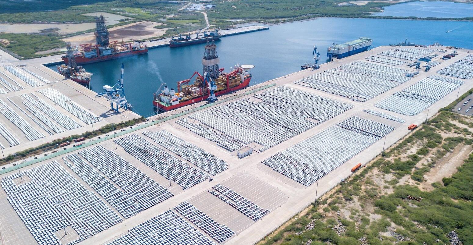 Aerial view of Hambantota International Port in Sri Lanka. Image ID: 2RRA3DD.