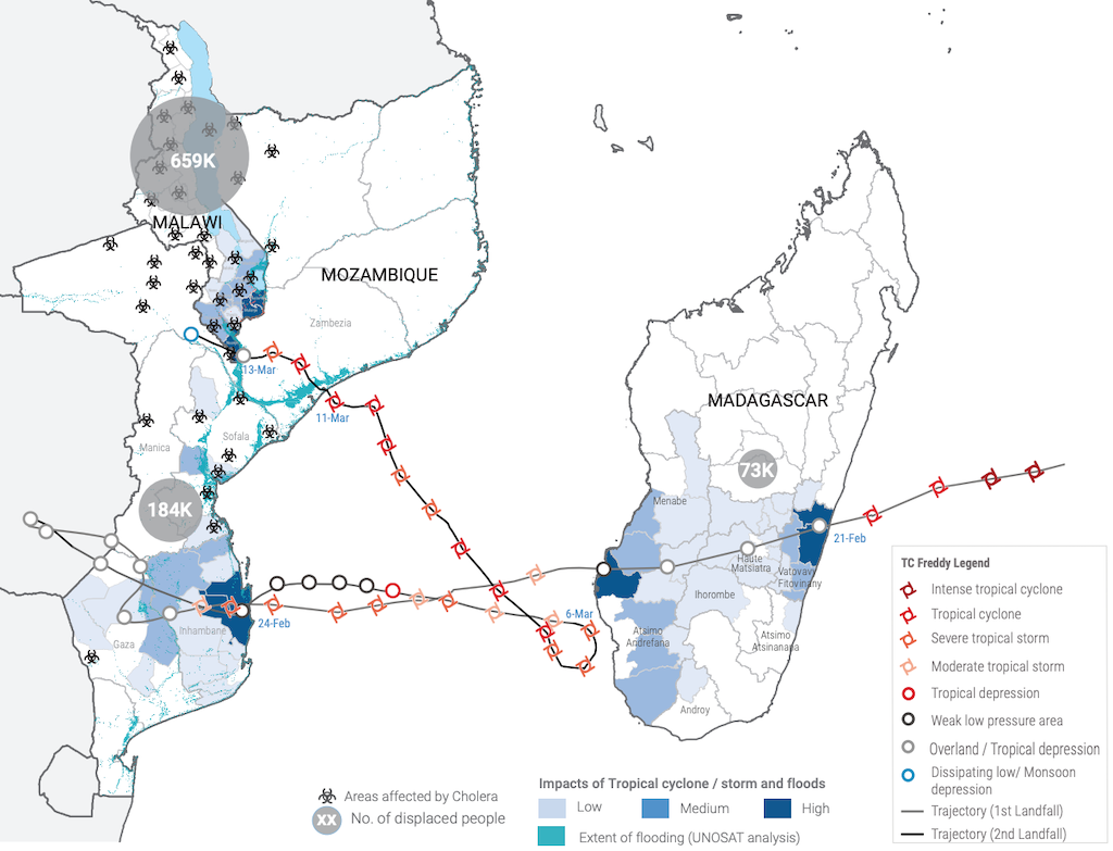The path of Tropical Cyclone Freddy in southern Africa in February. Credit: UN OCHA