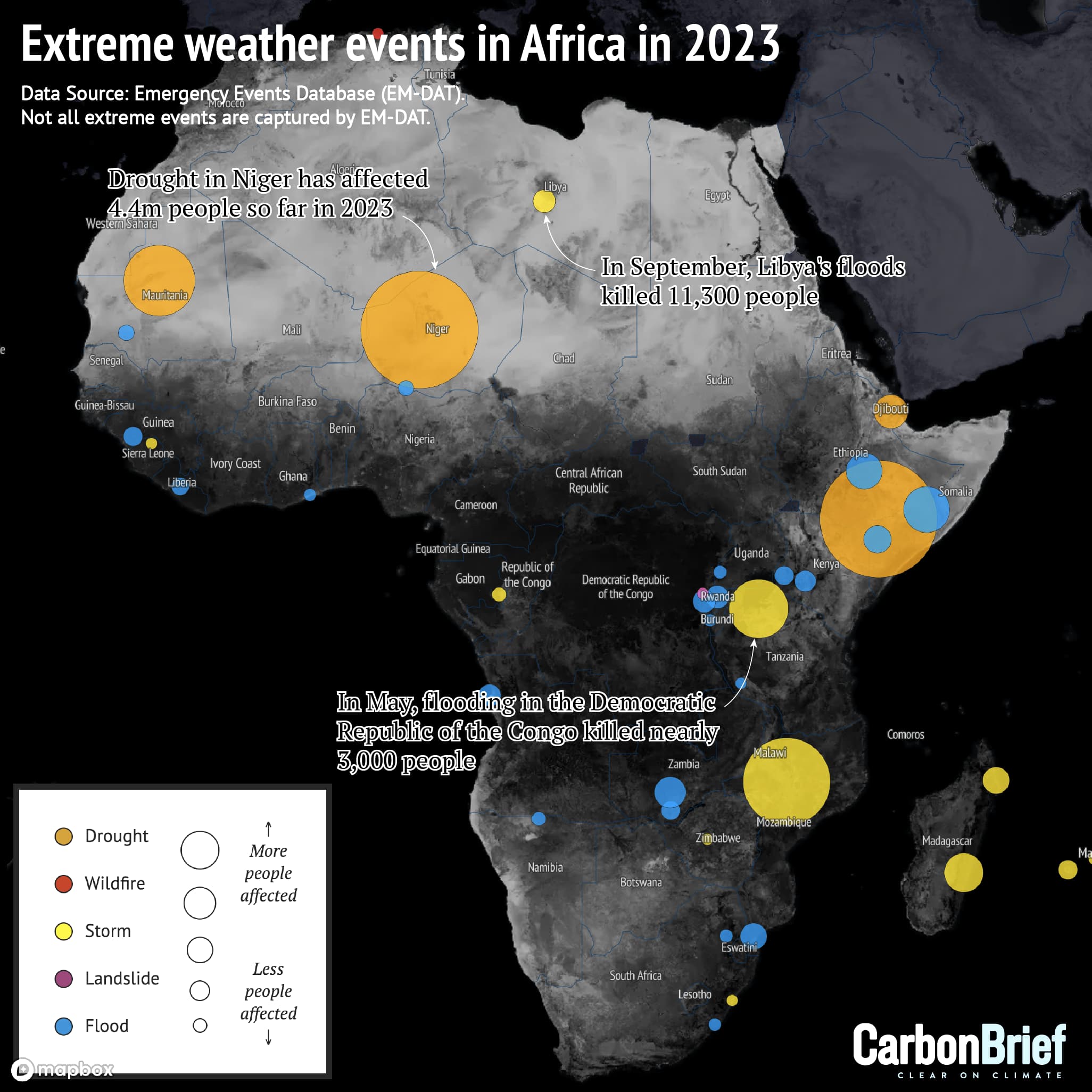Extreme weather events in Africa in January-October 2023.
