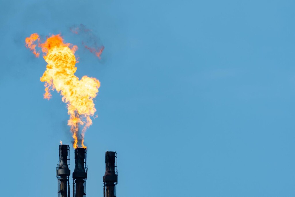 Gas flare at an oil refinery.
