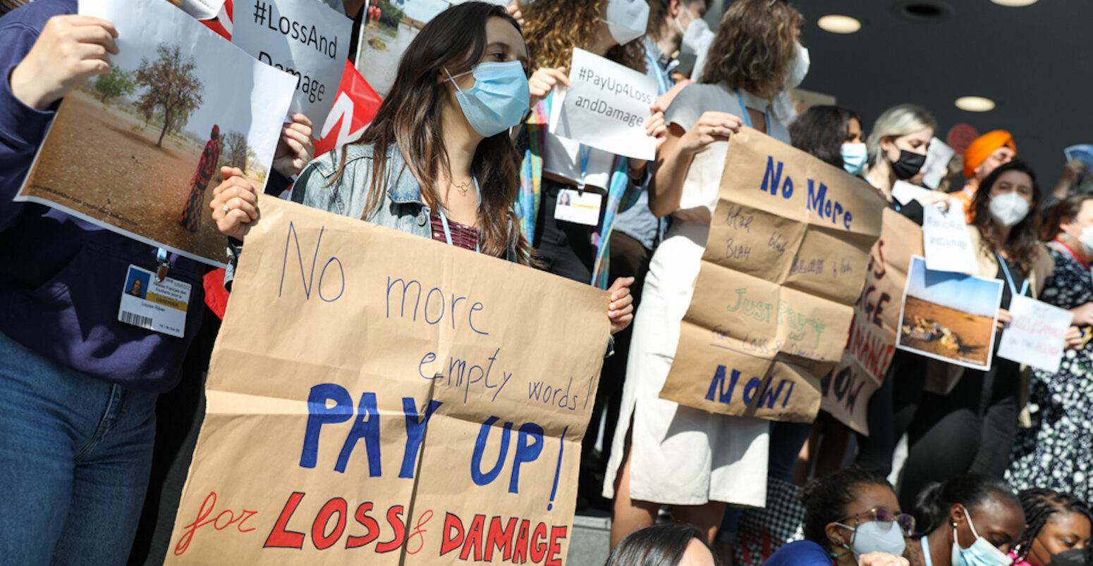 Loss and damage protesters at a UN meeting in Bonn.