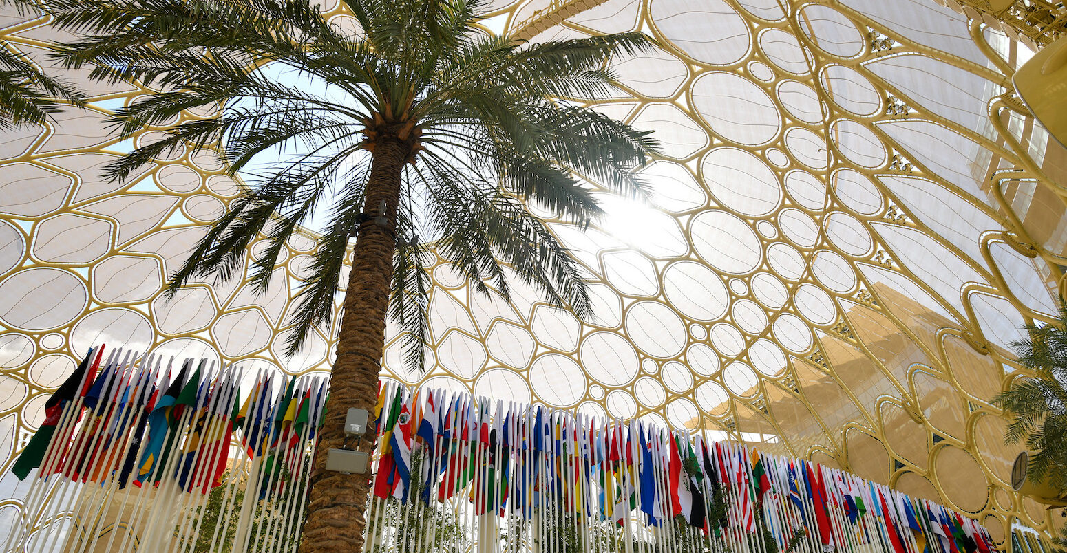 View of flags during COP28 in Dubai, United Arab Emirates.