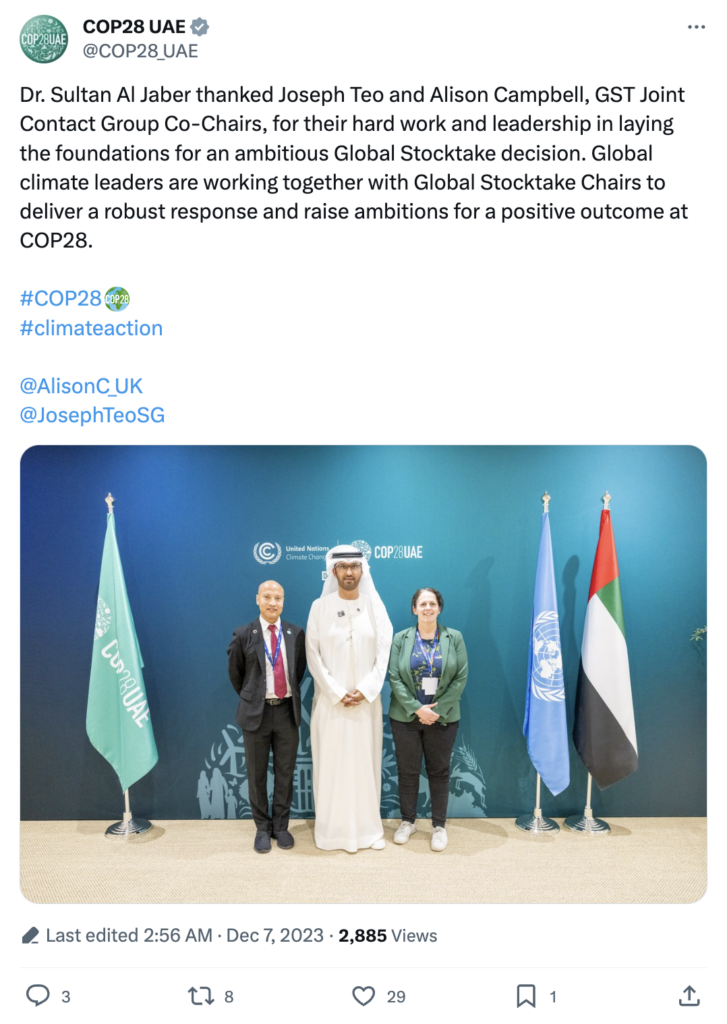 COP28_UAE on X: Al-Jaber thanks Joseph Teo and Alison Campbell