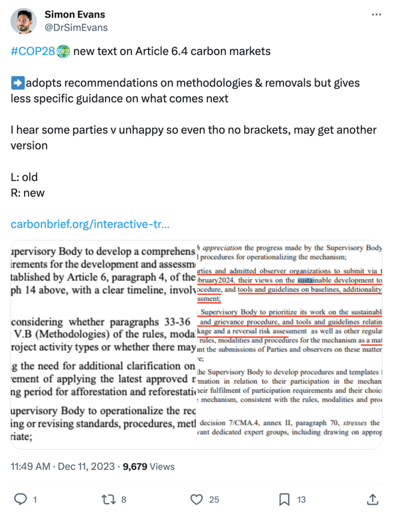 Simon Evans on X: COP28 new text on Article 6.4 carbon markers