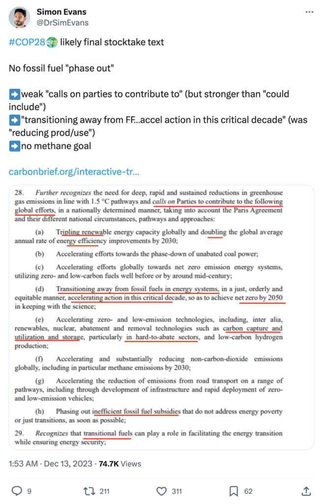 Simon Evans on X: Likely final global stocktake text