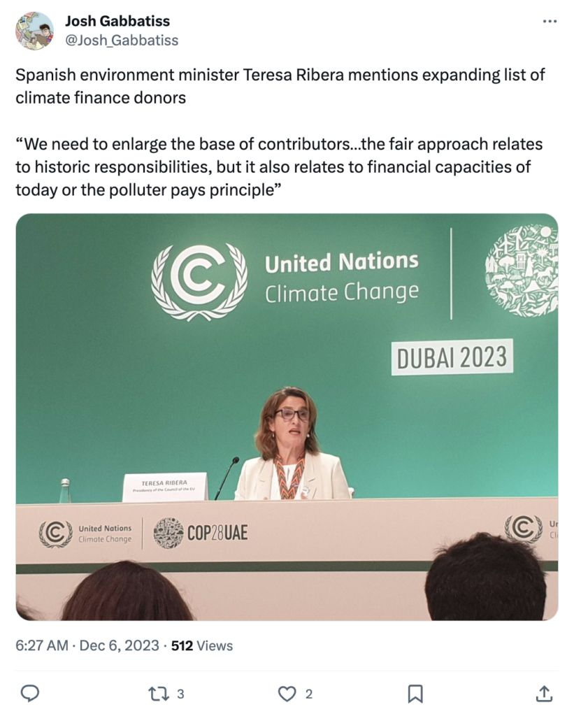 Josh Gabbatiss on X: Teresa Ribera on expanding list of climate finance donors