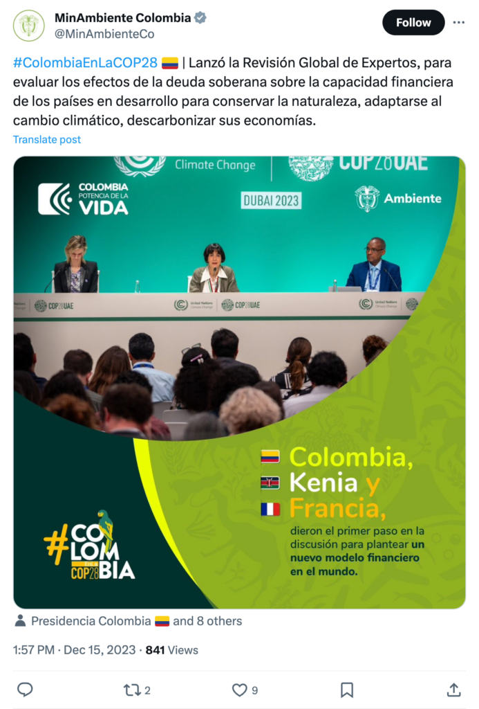 tweet from MinAmbiente Colombia (@MinAmbienteCo) "