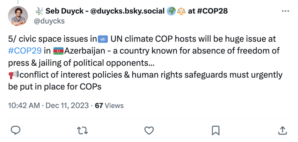 Seb Duyck on X: Civic space issues at COP28