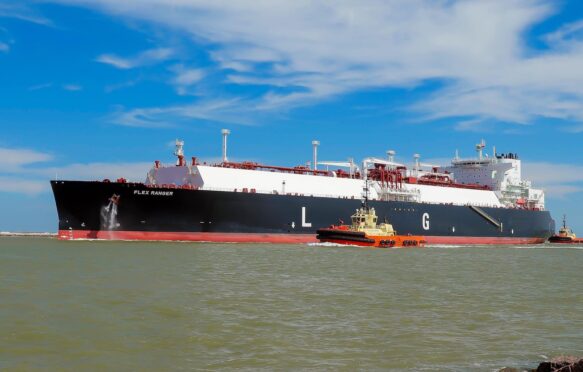 LNG tanker on the shipping channel between the Gulf of Mexico and Texas