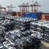 New EVs for export at a terminal of Taicang Port, east China.