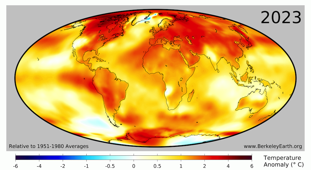 Surface temperature anomalies for 2023