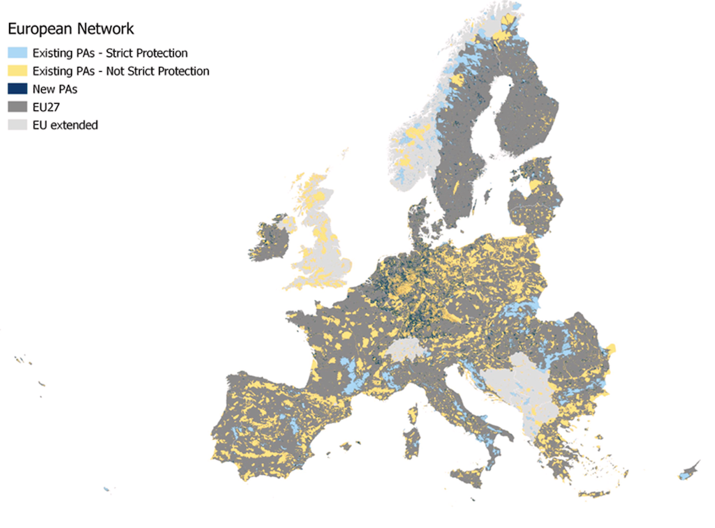 The geographical spread of the European network of protected areas.
