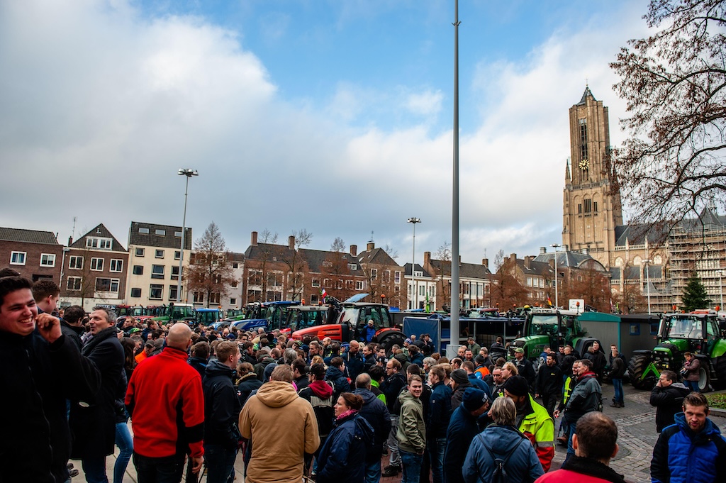 Hundreds of farmers at a protest in Arnhem, Netherlands on 18 December 2019.