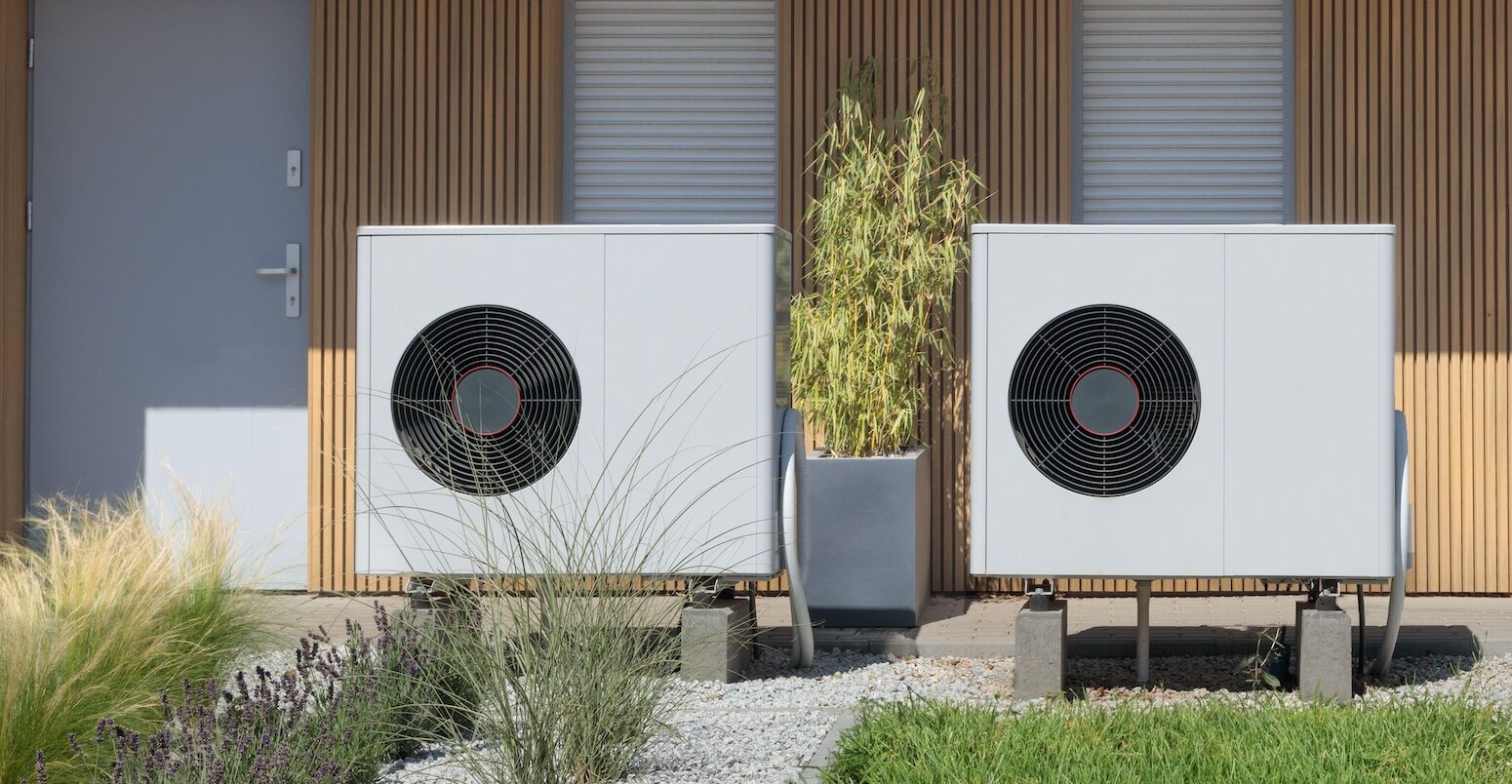 Heat pump installed at a contemporary residential property