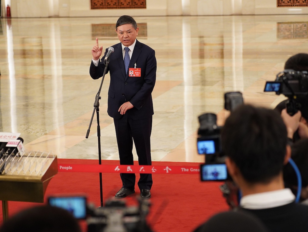 Chinese Minister of Ecology and Environment, Huang Runqiu, during the 14th National People's Congress (NPC) in Beijing, China.