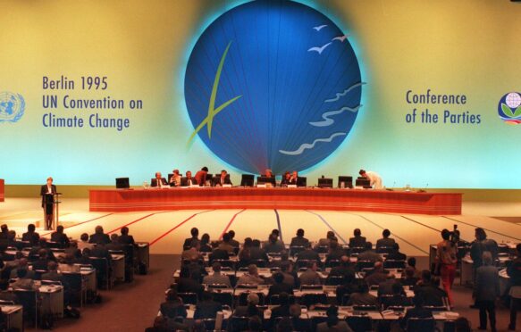Delegates of the UN climate conference during the opening event on 28 March 1995.