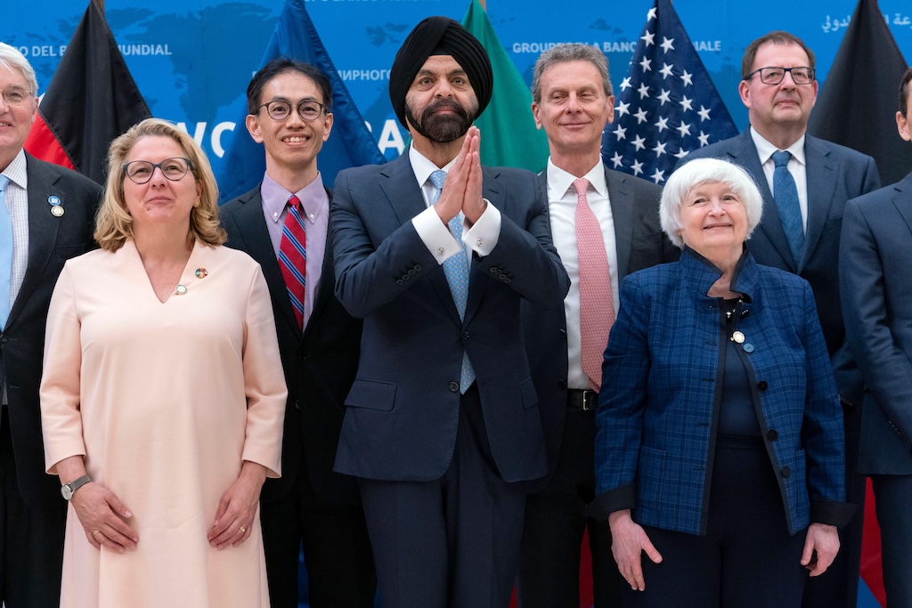 World Bank President Ajay Banga and ministers at the World Bank/IMF Spring Meetings.