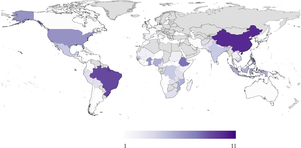 Map of countries where studies show a regressive effect