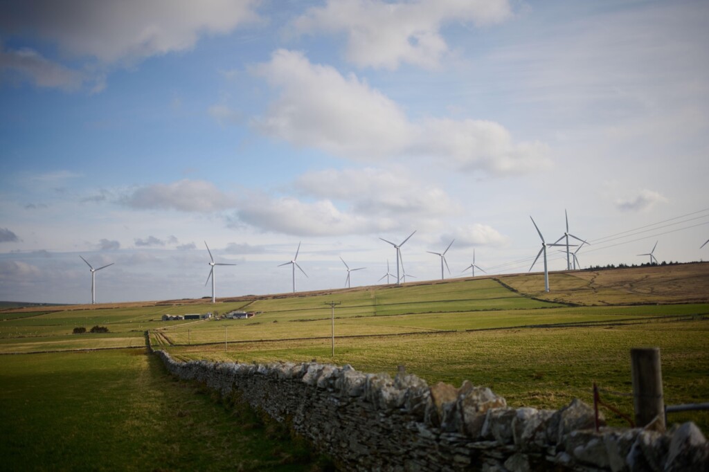 Wind Turbines on a onshore windfarm, Scotland, UK.