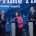 (L-R) Tánaiste and Fianna Fáil leader Micheál Martin, Sinn Féin leader Mary Lou McDonald and Taoiseach and Fine Gael leader Simon Harris during the final TV leaders' debate ahead of the general election on 29 November.