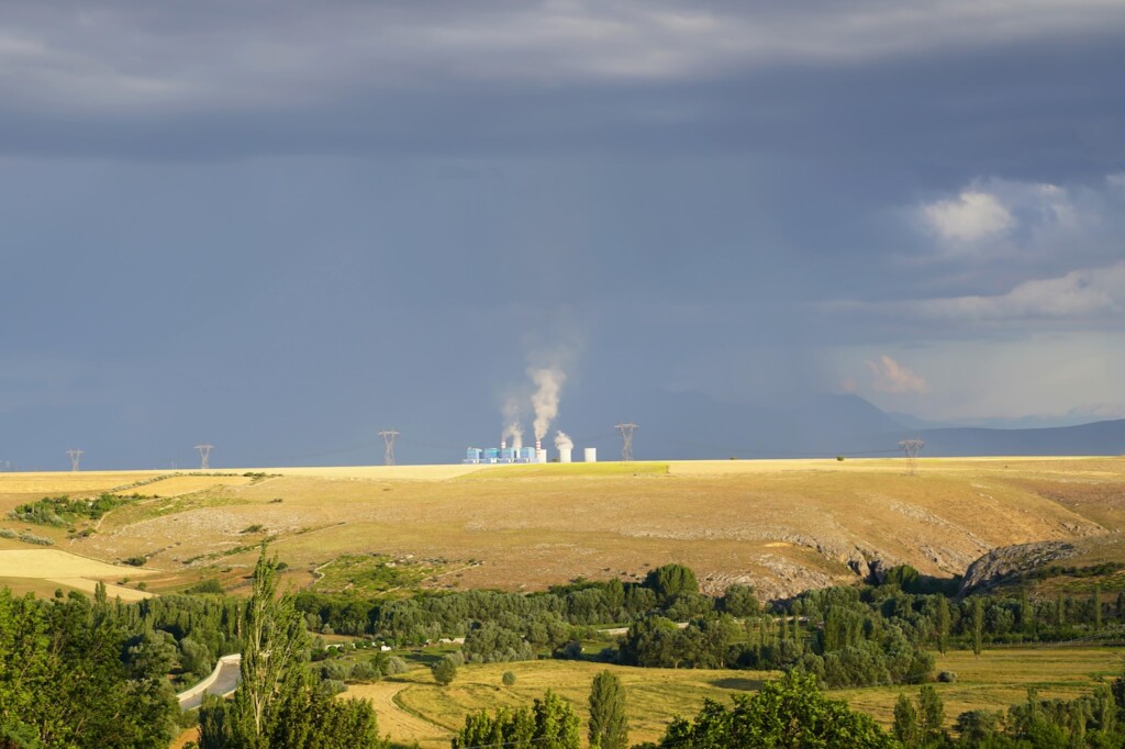 Far view of a thermal power plant in Kahramanmaras, Turkey.