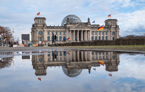 The western facade of the Reichstag building in Berlin.