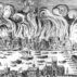 Wood cut of the Great Fire of London in 1666.