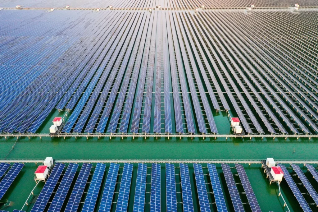 Aerial view of a solar farm in Ningbo, China.