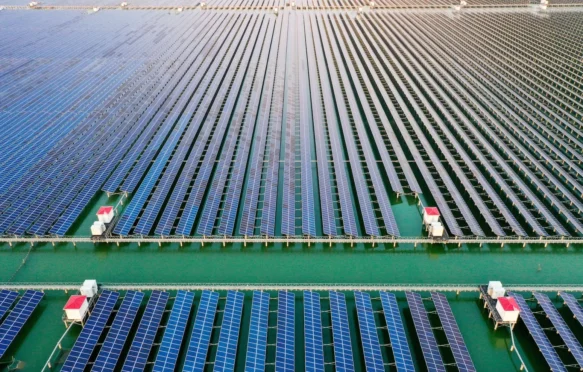 Aerial view of a solar farm in Ningbo, China.