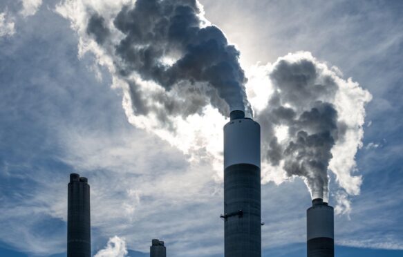 Smokestakes at a coal-fired plant in Alabama, US.